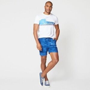 Nautica Mens Blue Tie Dye Swim Trunks Shorts Elastic Waist Drawstring Pockets